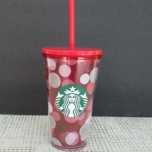 New STARBUCKS 2019 Holiday Red Glitter Polka Dot Tumbler Cold Cup 16oz NWT
